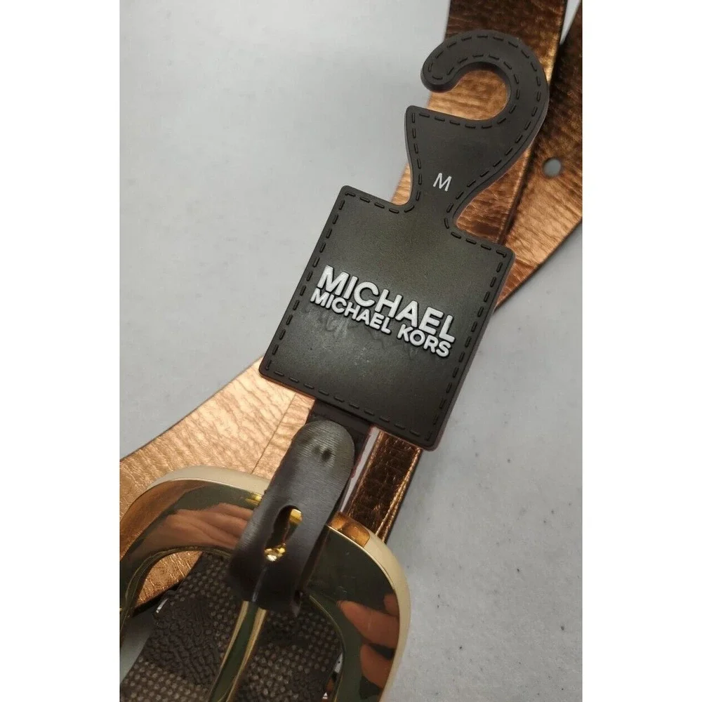 Michael Kors MK Signature Belt Logo Jacquard Brown Women's Sz‎ MD NEW!